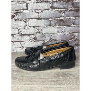SAN REMO Black Leather Wingtip Tassel Loafers Dress Shoes Men’s Sz 12M US/45EU